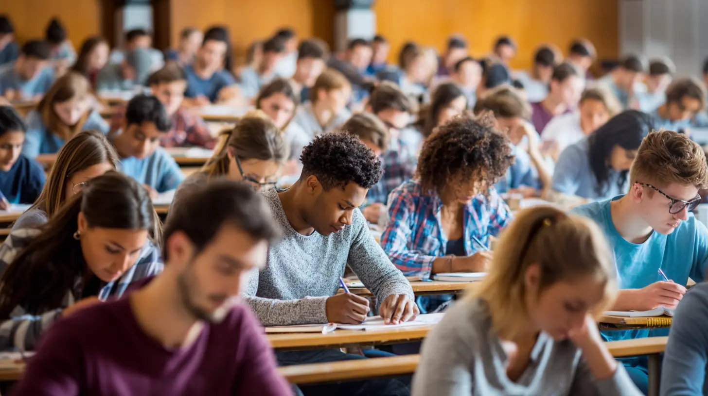 Students working in a university lecture hall
