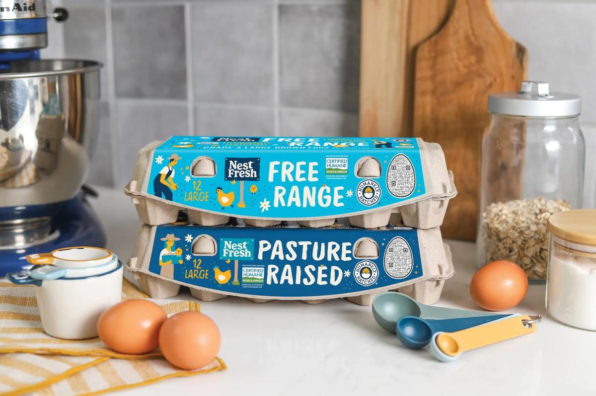 NestFresh’s refreshed cartons with the Humanely Hatched logo. Source: NestFresh