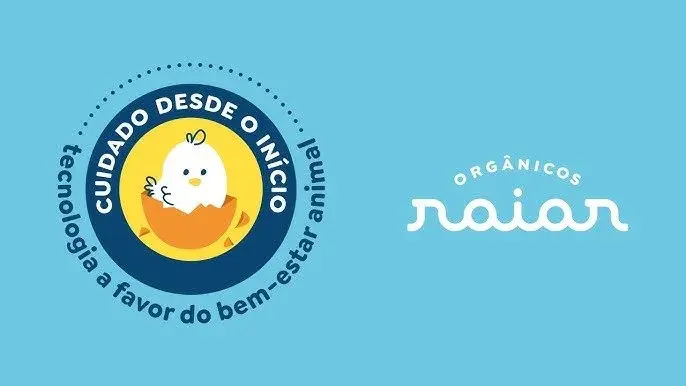Logo from Raiar Orgânicos: “Care from the beginning. Technology in favor of animal welfare”