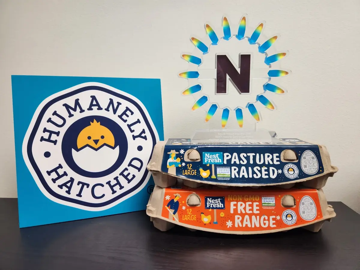 NestFresh’s NEXTY Award on top of their Humanely Hatched packaging